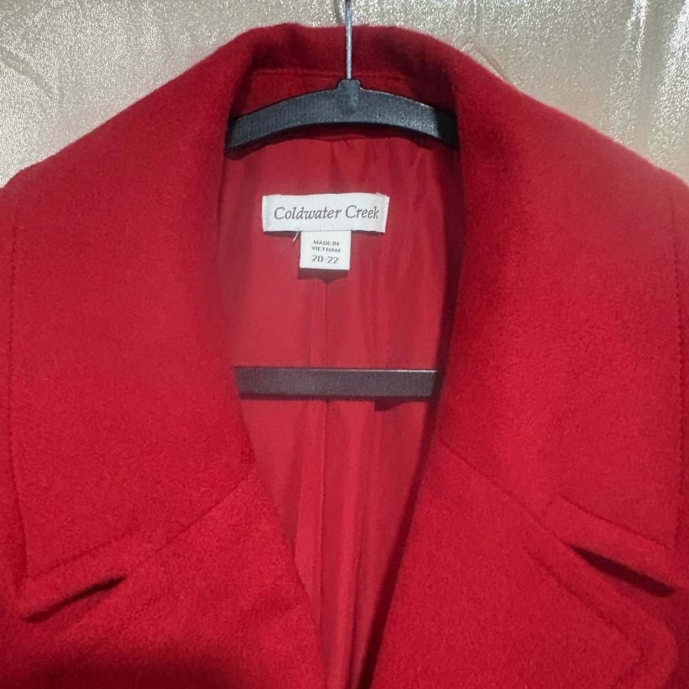 Coldwater Creek Women's Red Classic Notch-Collar Pea Coat - Picture 3 of 3